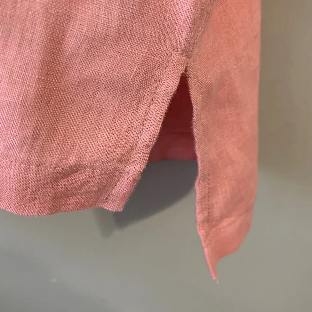 Lintico Pink European Linen Peter Pan collar split-vneck 3/4‎ sleeves. Size M - Picture 6 of 10